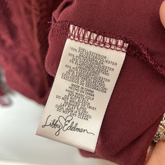 LIBBY EDELMAN Burgundy Lace Overlay Lined Long Sleeve Top Size Medium - Picture 6 of 10